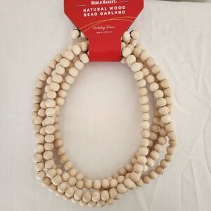 NWT World Market Wood Beaded Garland 108 in Beige